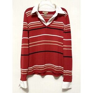 Notations Layered Sweater Casual Collared Long Sleeve Striped Red XL Y2K